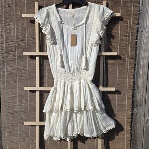 NEW Surf Gypsy White Layered Sequined Mini Dress S